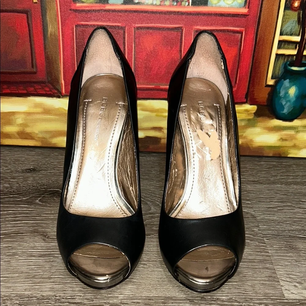 BCBGeneration Black Peep-Toe Stiletto Heels - Picture 3 of 15